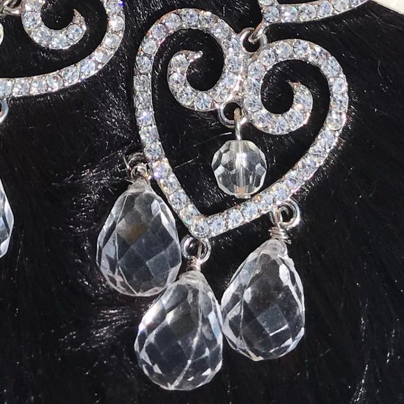 Boho Earrings Rhinestone Chandelier Heart Dangles - Picture 4 of 5